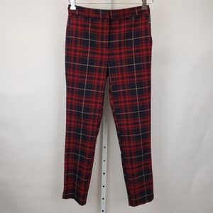 ZARA Tartan Plaid Skinny Red Trouser Pants Size Small